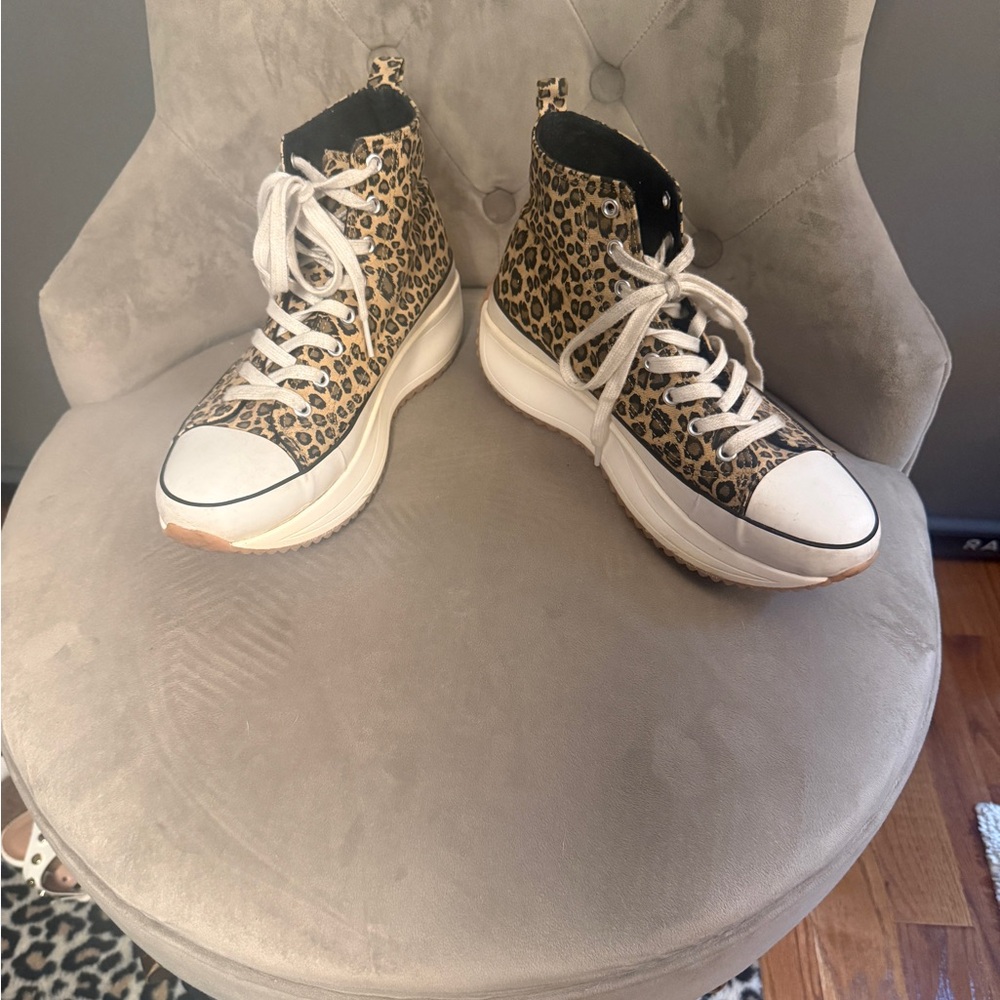 Madden Girl Leopard-Print Canvas Sneakers in Cream and Brown